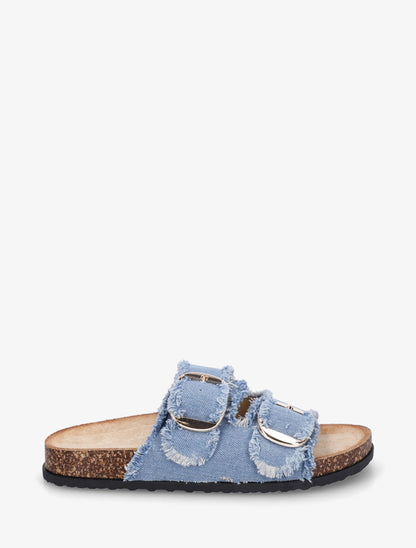 Claquettes effet denim à semelle effet liège - Bleu ciel - 1