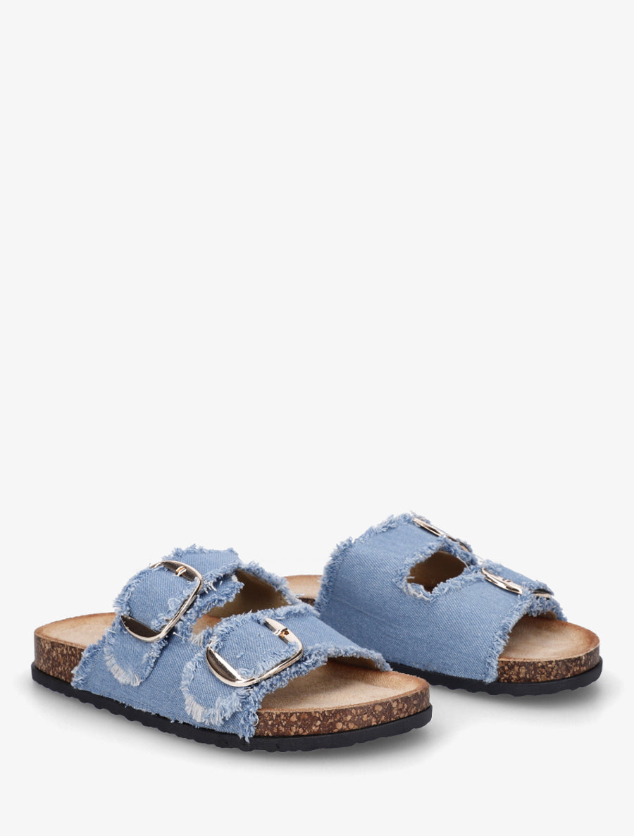 Claquettes effet denim à semelle effet liège - Bleu ciel - 4