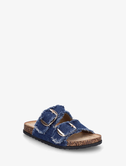 Claquettes effet denim à semelle effet liège - Bleu denim - 2