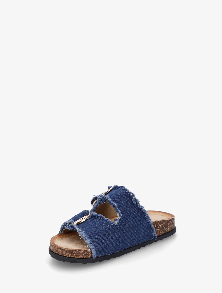 Claquettes effet denim à semelle effet liège - Bleu denim - 3