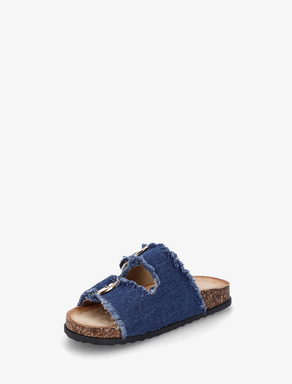 Claquettes effet denim à semelle effet liège - Bleu denim - 3