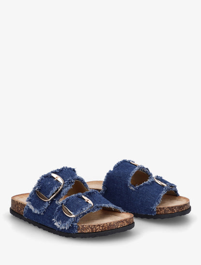 Claquettes effet denim à semelle effet liège - Bleu denim - 4