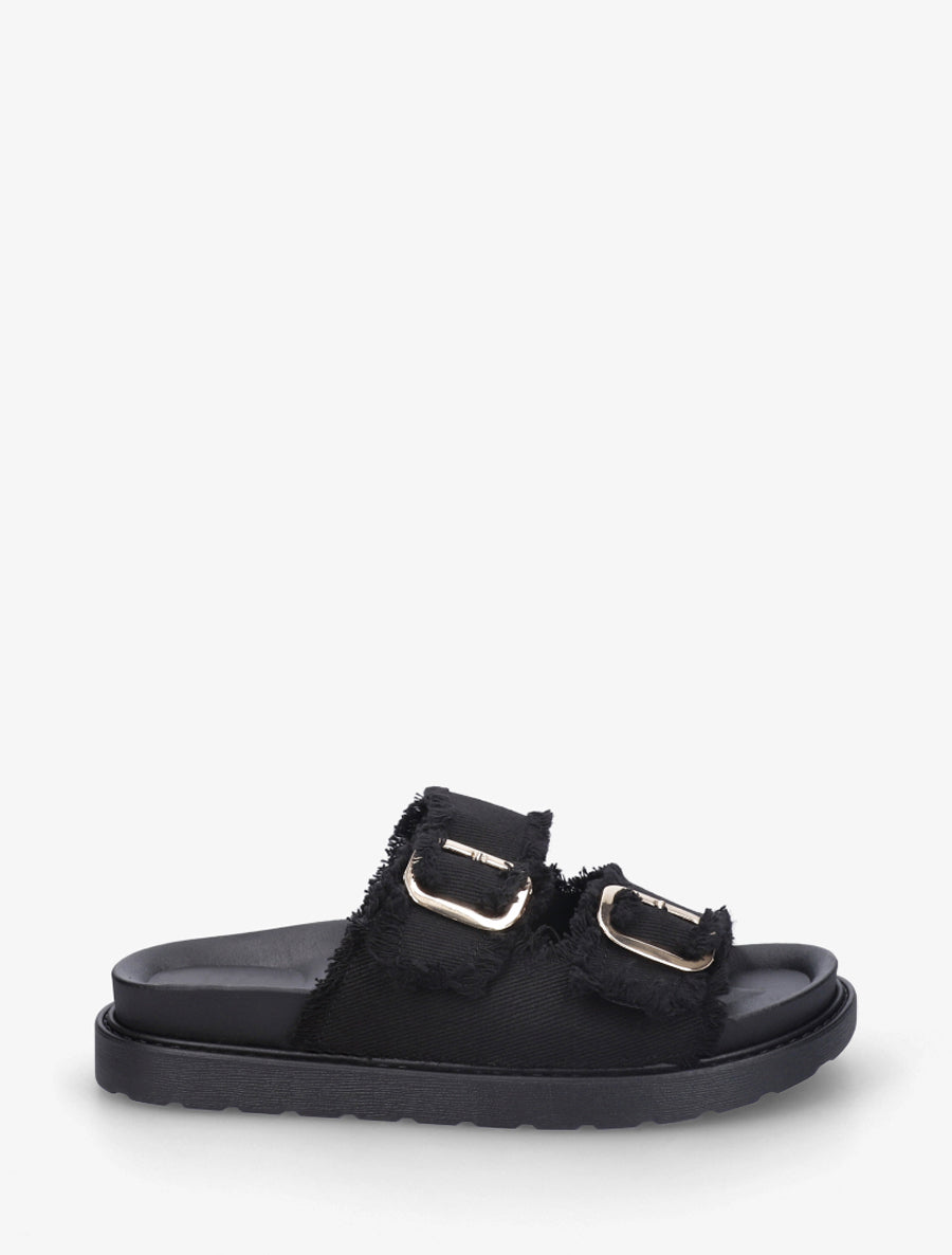 Claquettes en tissu à double boucles - Noir - 1