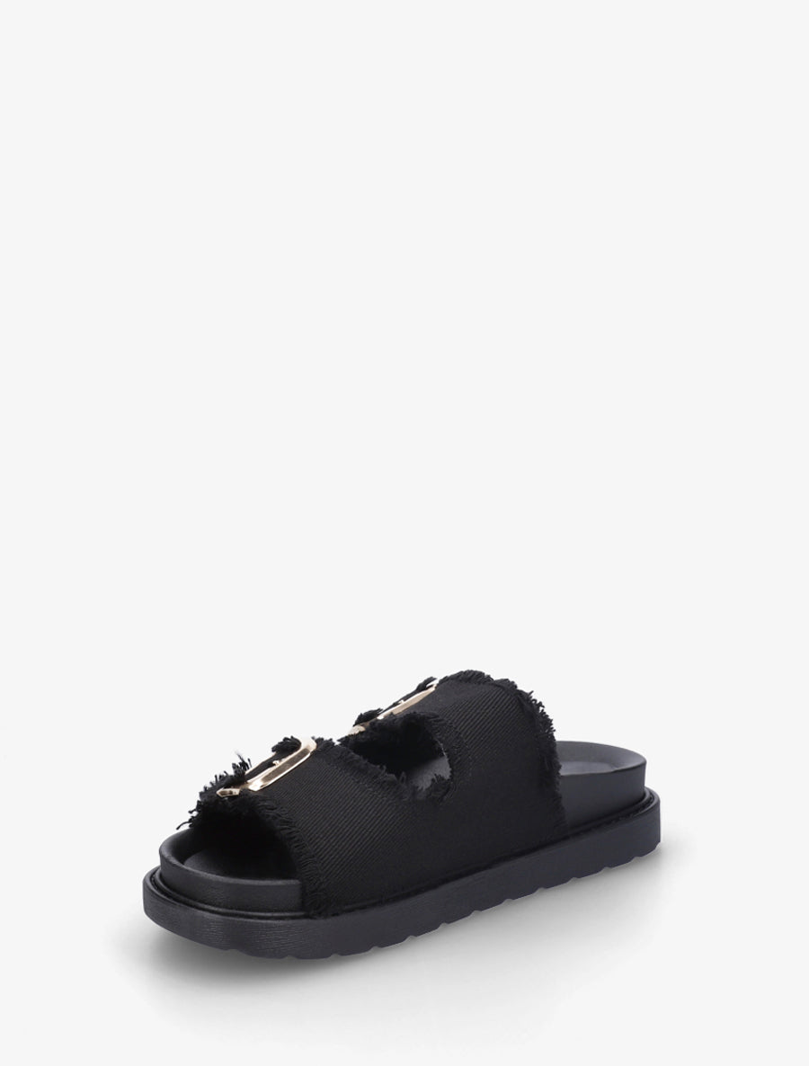 Claquettes en tissu à double boucles - Noir - 3