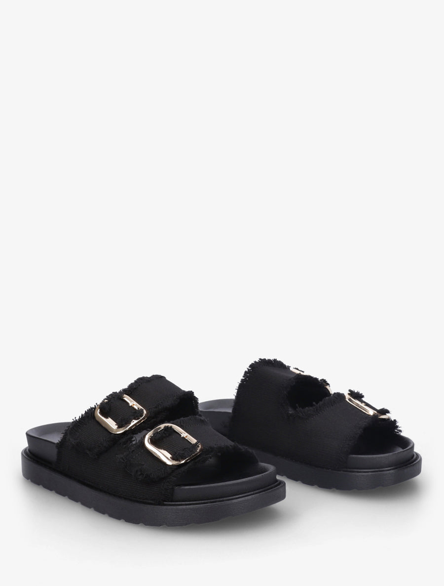 Claquettes en tissu à double boucles - Noir - 4