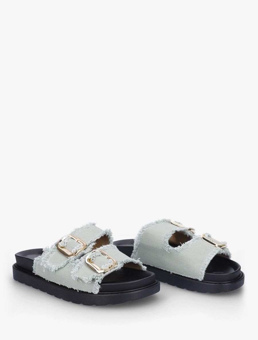 Claquettes en tissu à double boucles - Vert amande - 4