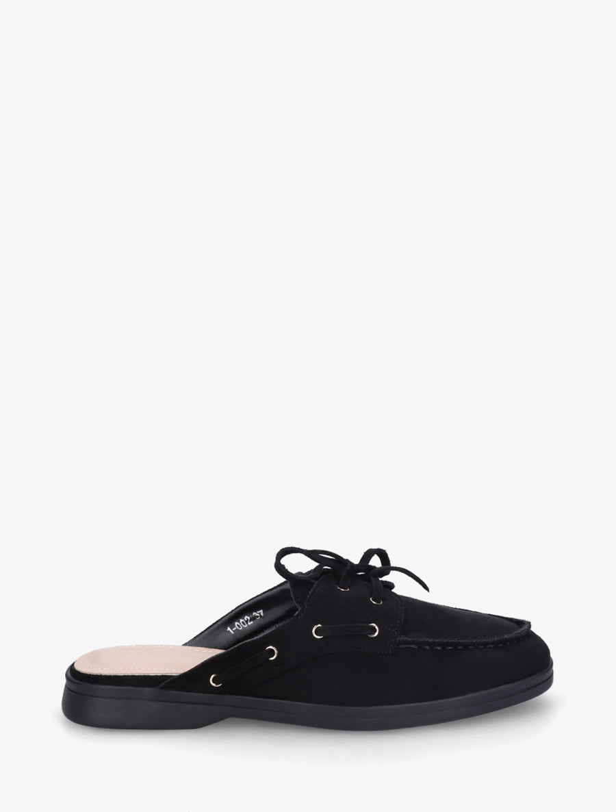 Mules en suédine à bout rond - Noir - 1
