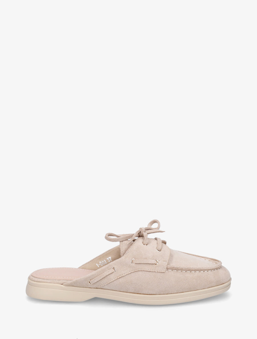 Mules en suédine à bout rond - Beige - 1