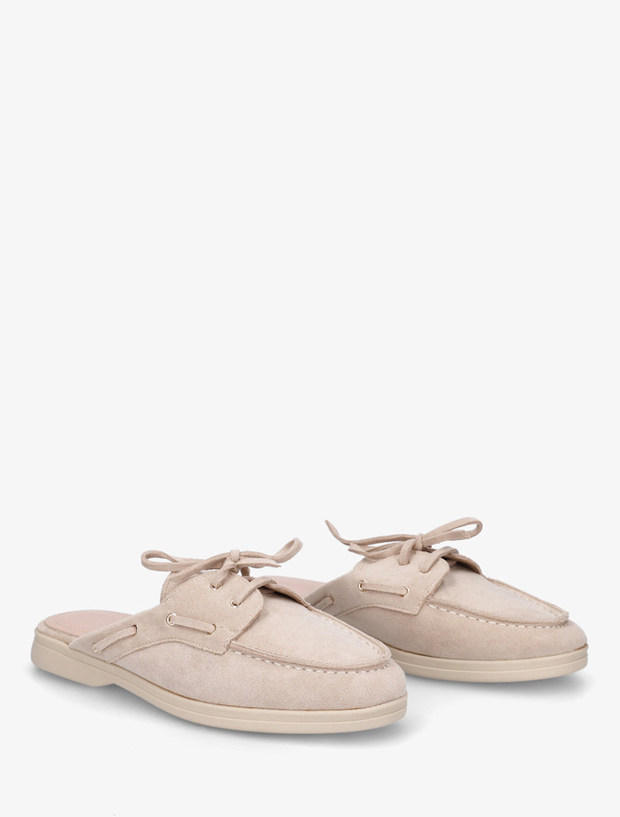 Mules en suédine à bout rond - Beige - 4