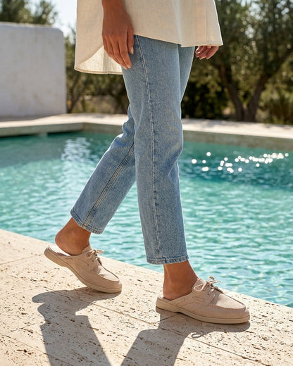 Mules en suédine à bout rond - Beige