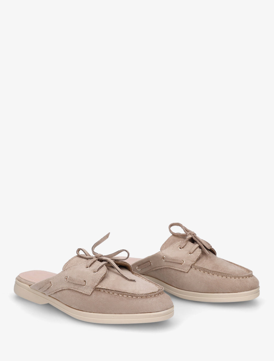 Mules en suédine à bout rond - Taupe - 4