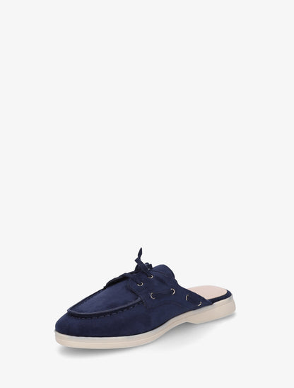 Mules en suédine à bout rond - Marine - 3