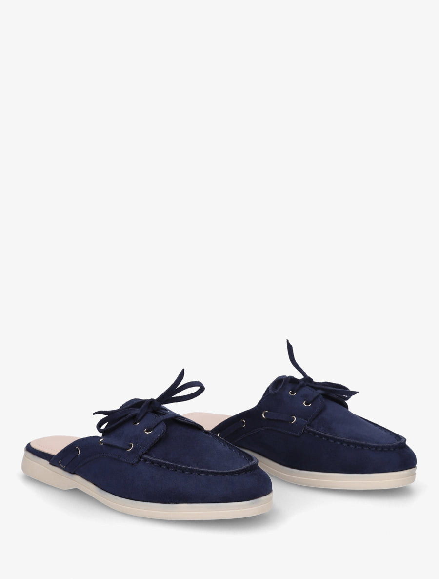 Mules en suédine à bout rond - Marine - 4