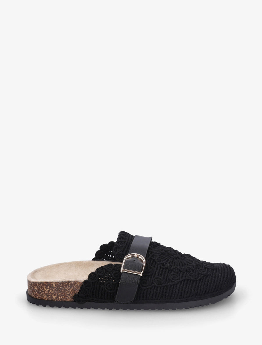 Mules en tissu à sangle - Noir - 1