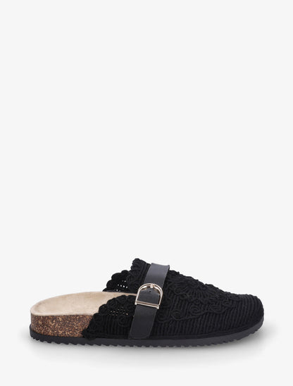 Mules en tissu à sangle - Noir - 1