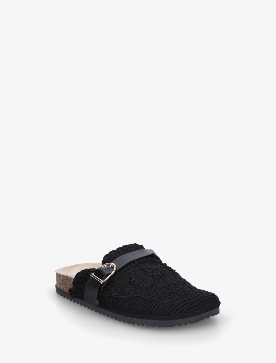 Mules en tissu à sangle - Noir - 2
