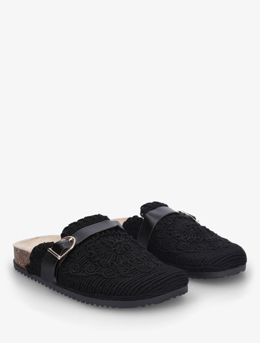 Mules en tissu à sangle - Noir - 4