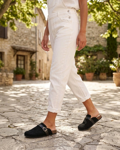 Mules en tissu à sangle - Noir