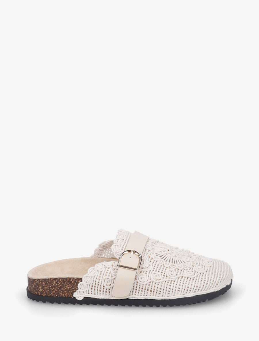 Mules en tissu à sangle - Beige - 1