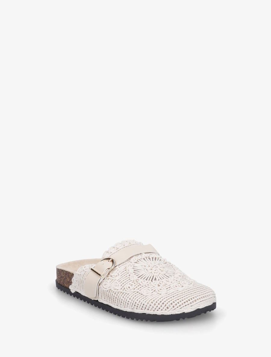 Mules en tissu à sangle - Beige - 2