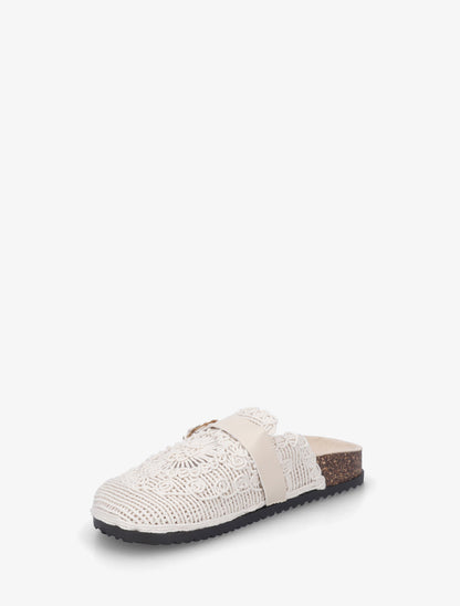 Mules en tissu à sangle - Beige - 3