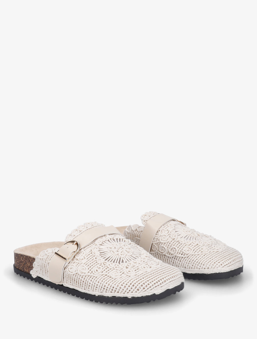 Mules en tissu à sangle - Beige - 4