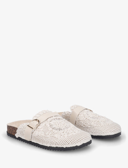 Mules en tissu à sangle - Beige - 4