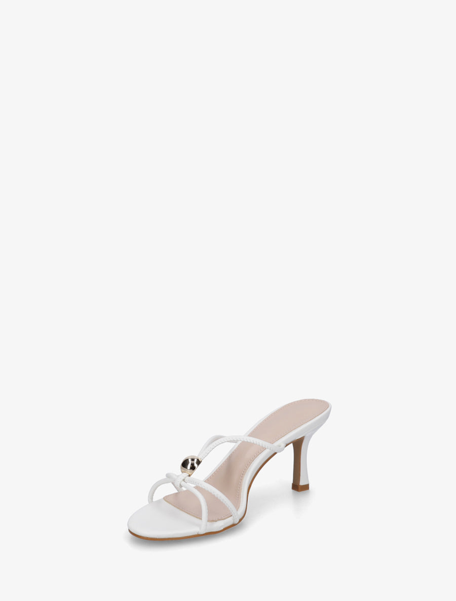 Mules en simili à empiècement bijou - Blanc - 3