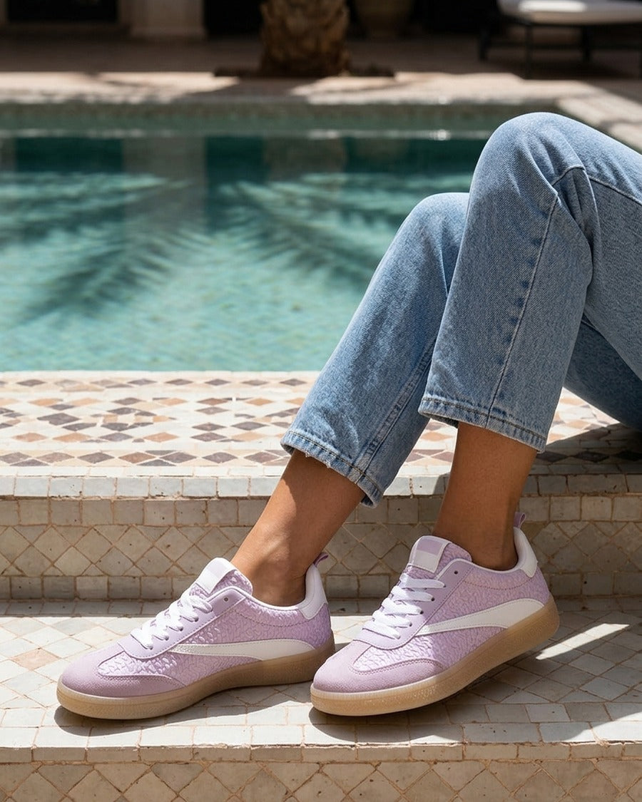 Baskets en simili effet tressé - Lilas