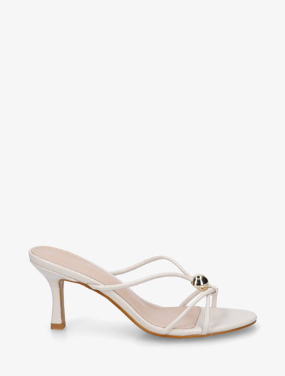 Mules en simili à empiècement bijou - Beige - 1