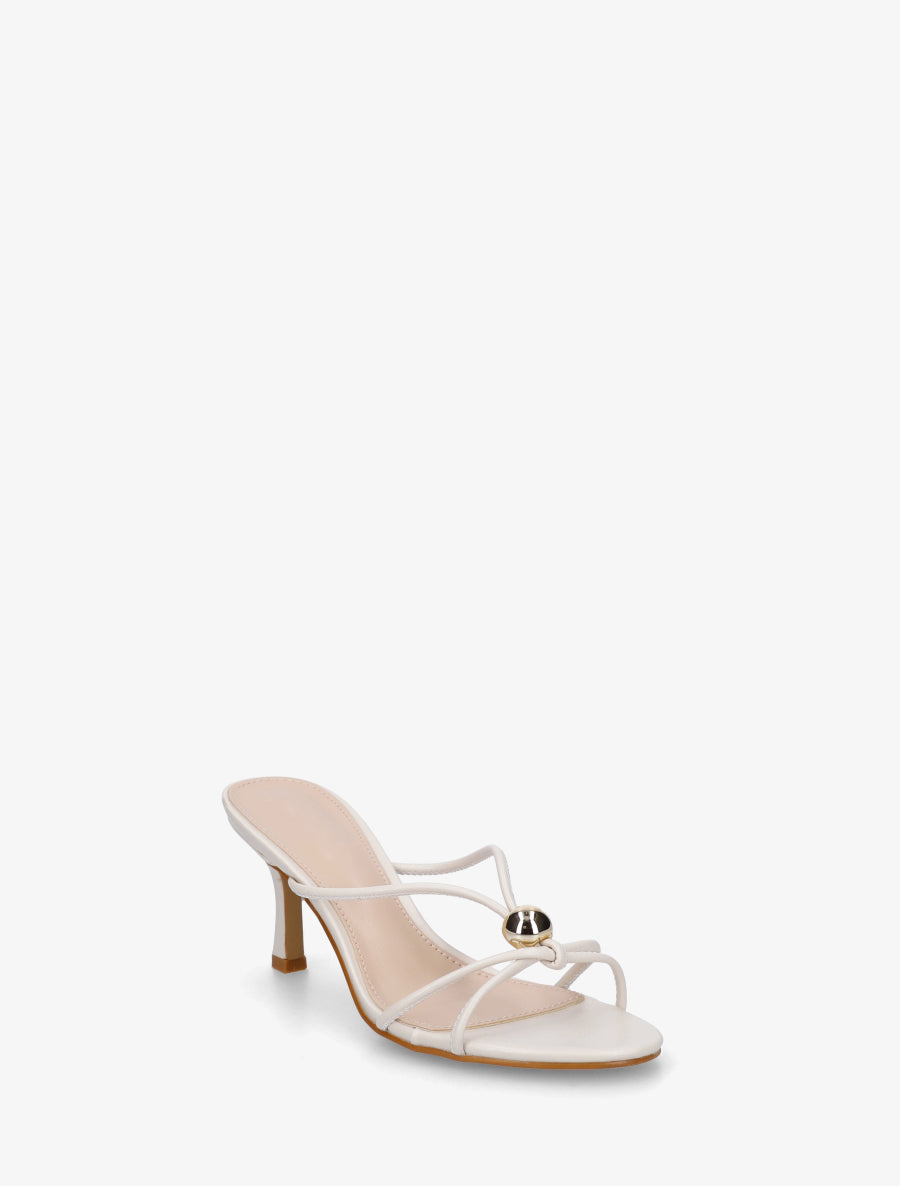 Mules en simili à empiècement bijou - Beige - 2