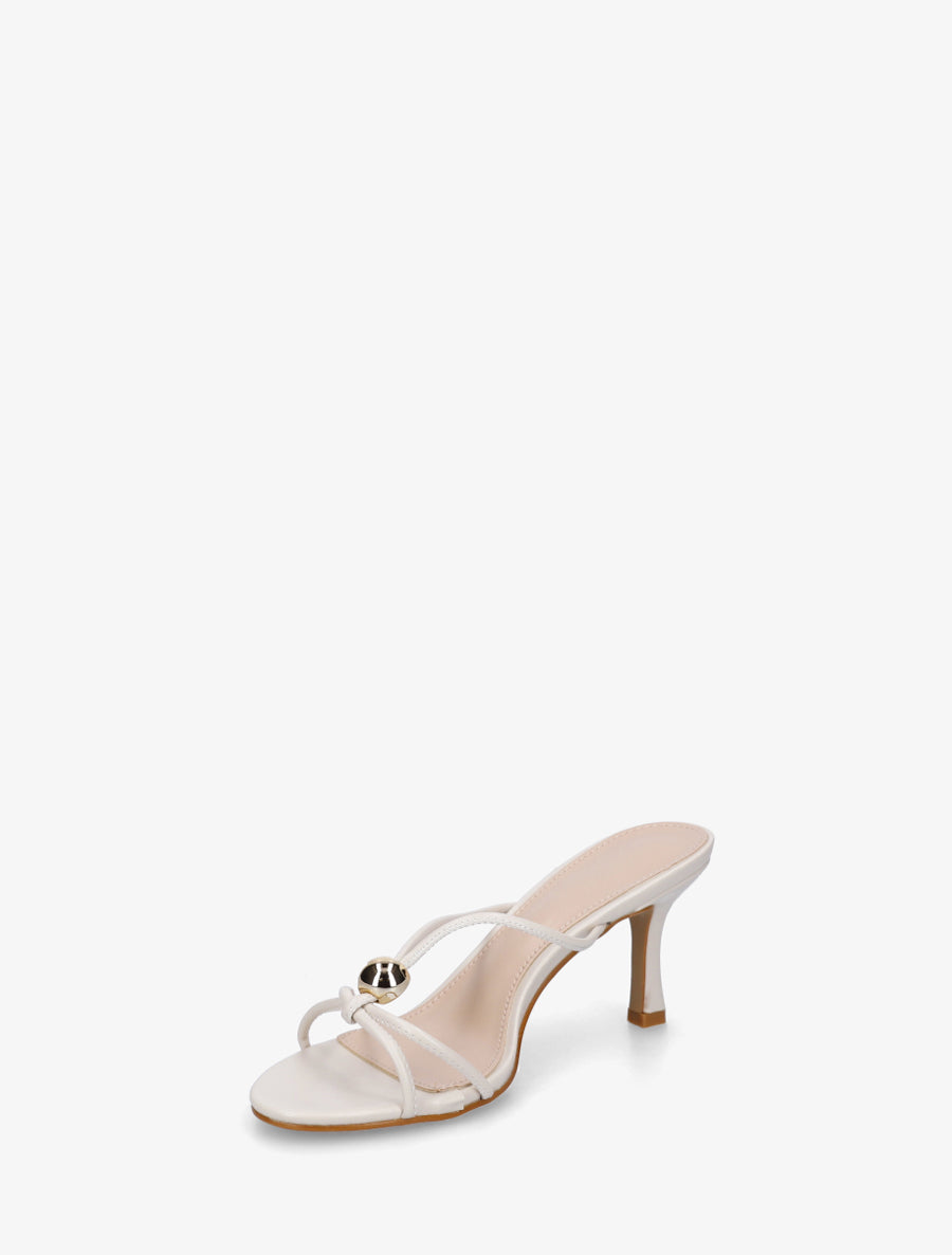 Mules en simili à empiècement bijou - Beige - 3
