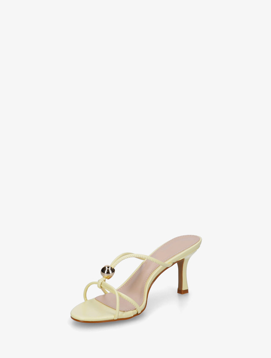Mules en simili à empiècement bijou - Jaune pâle - 3