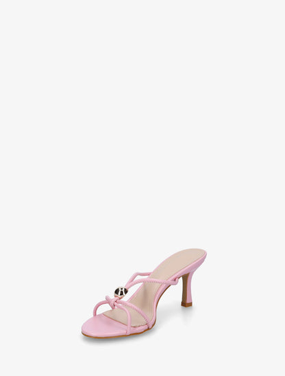 Mules en simili à empiècement bijou - Rose - 3