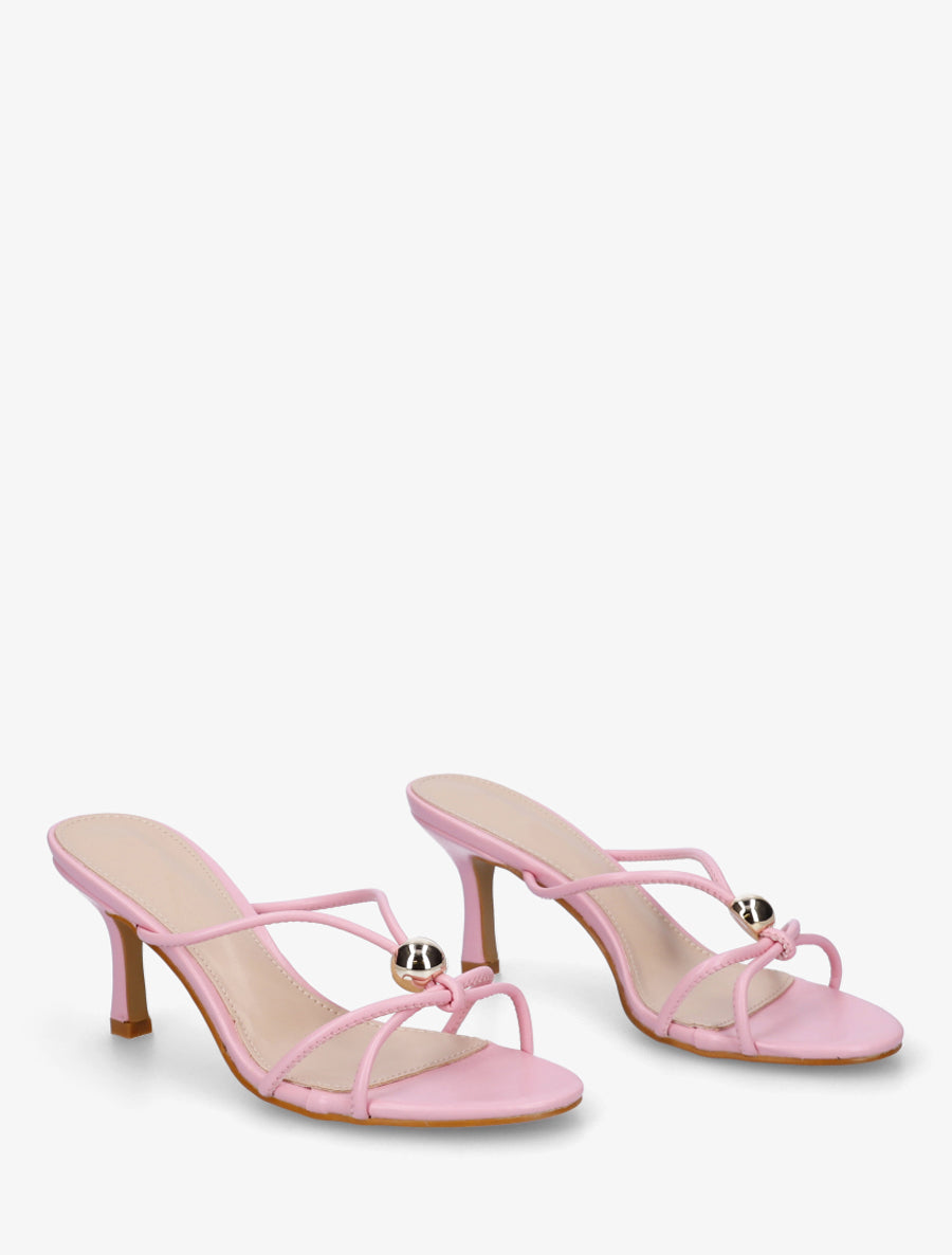 Mules en simili à empiècement bijou - Rose - 4