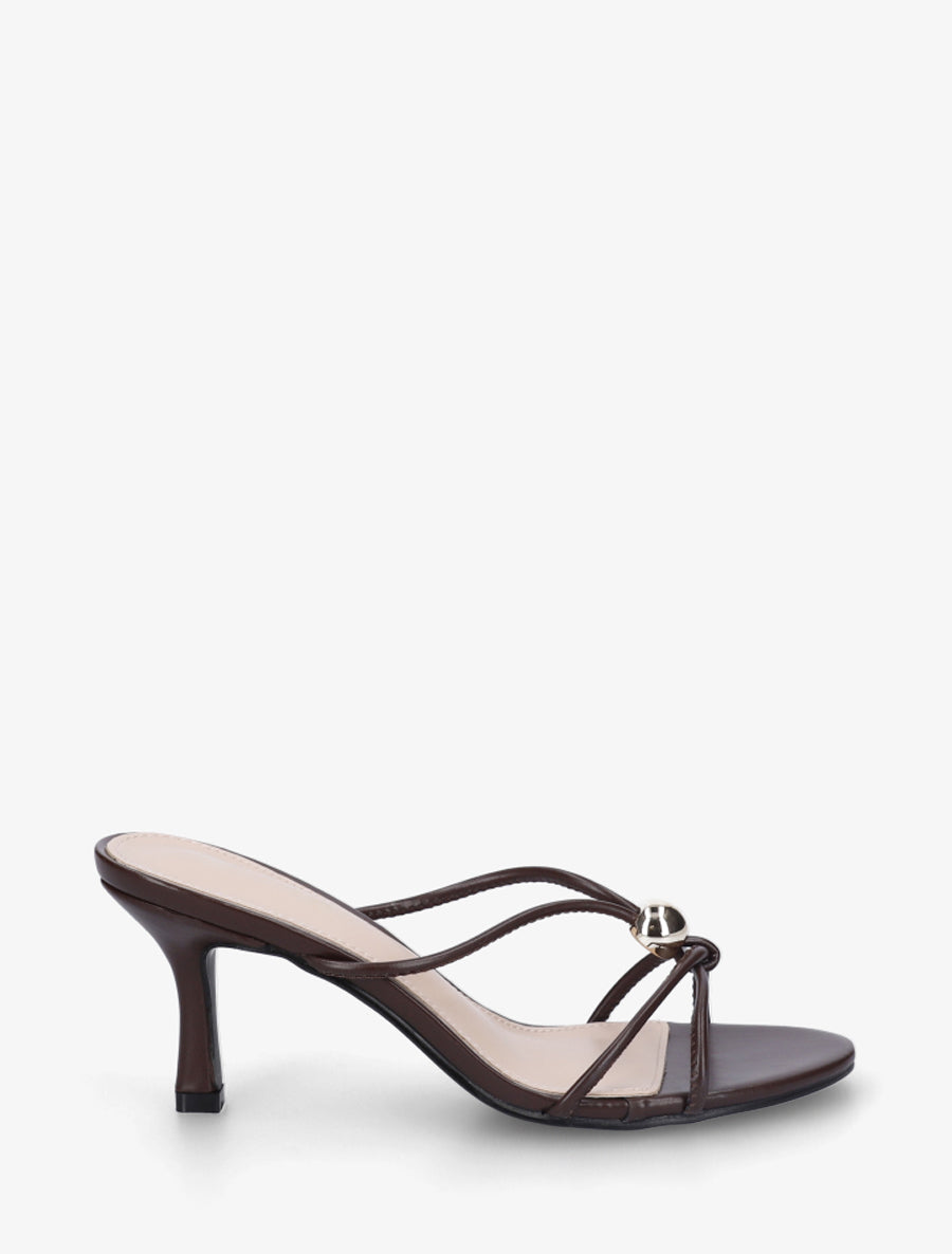 Mules en simili à empiècement bijou - Marron - 1