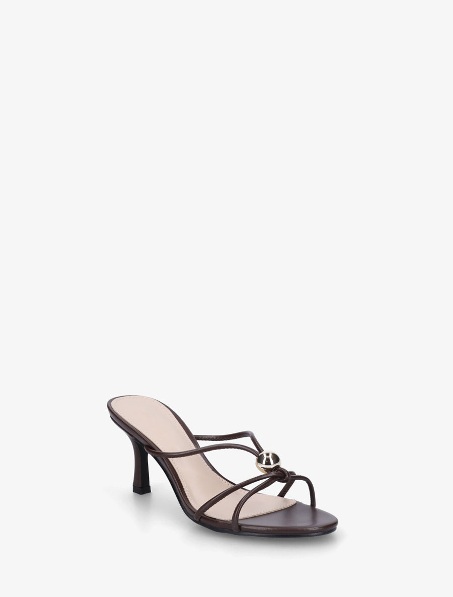 Mules en simili à empiècement bijou - Marron - 2
