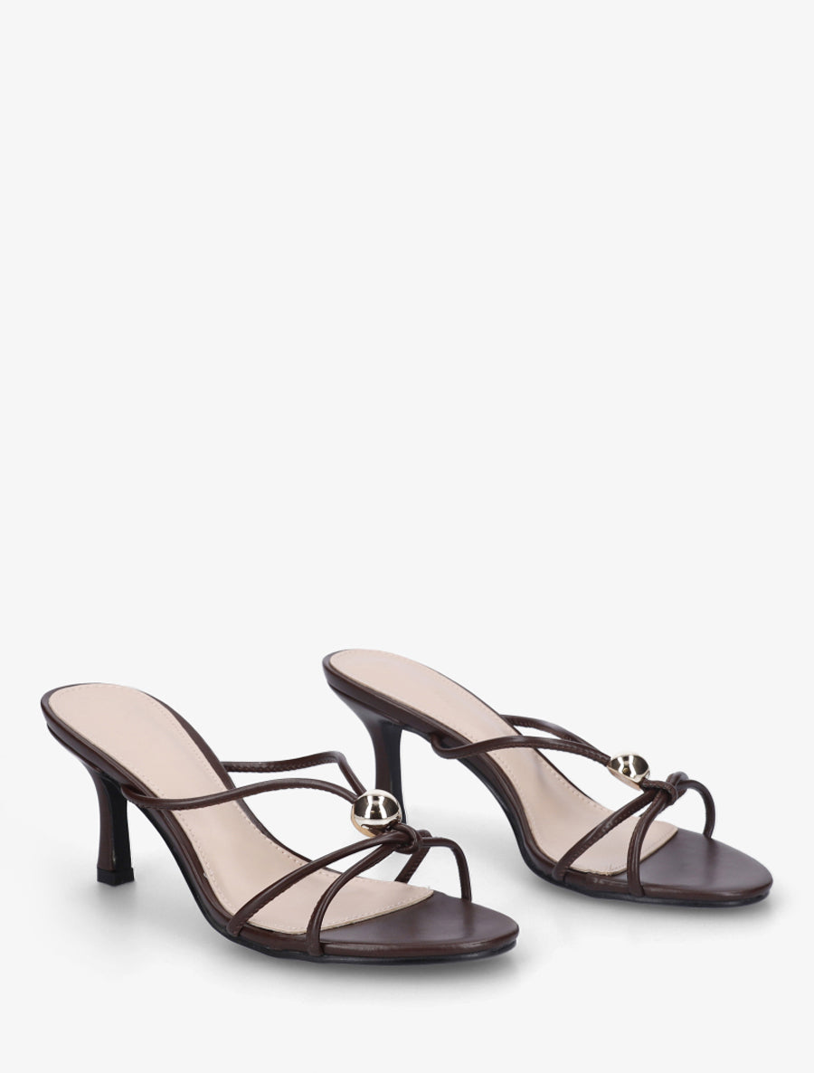 Mules en simili à empiècement bijou - Marron - 4