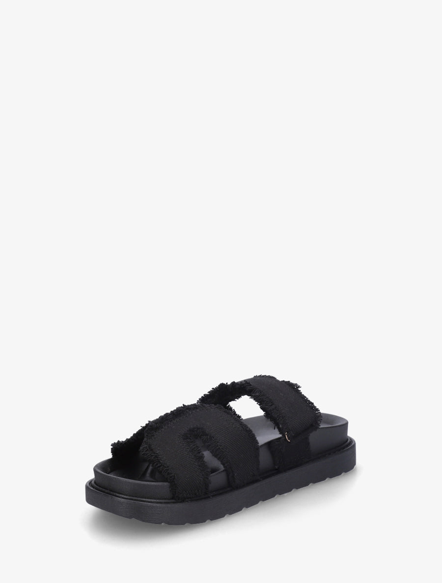 Claquettes à scratch et bords éffilochés - Noir - 3