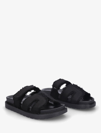 Claquettes à scratch et bords éffilochés - Noir - 4