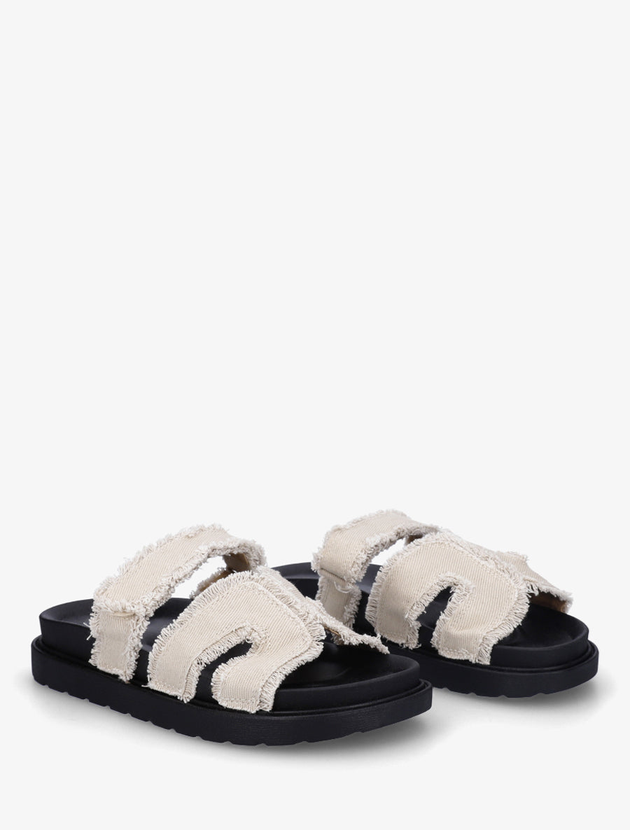 Claquettes à scratch et bords éffilochés - Taupe clair - 4