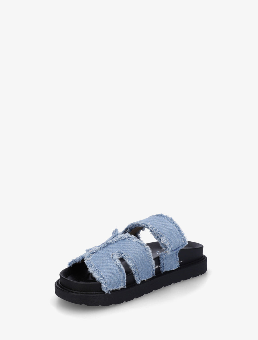 Claquettes à scratch et bords éffilochés - Bleu clair - 3