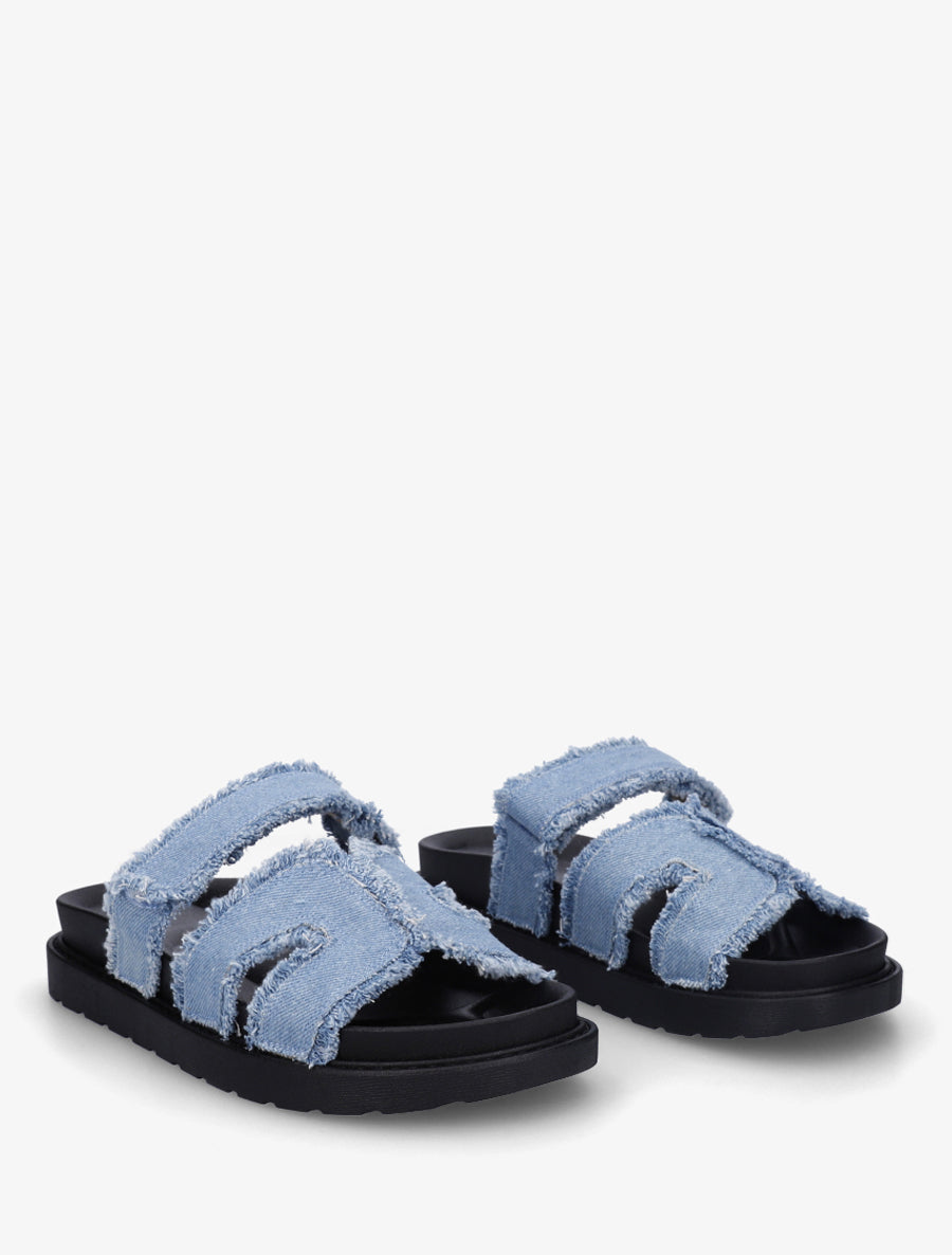 Claquettes à scratch et bords éffilochés - Bleu clair - 4