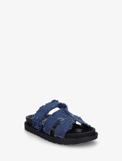 Claquettes à scratch et bords éffilochés - Bleu denim - 2
