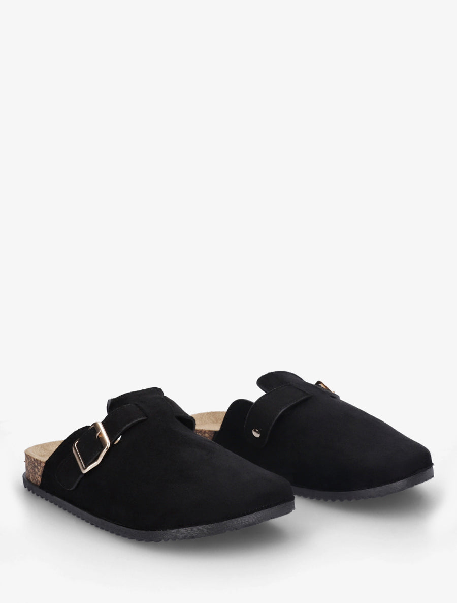 Mules style sabot en suédine - Noir - 4