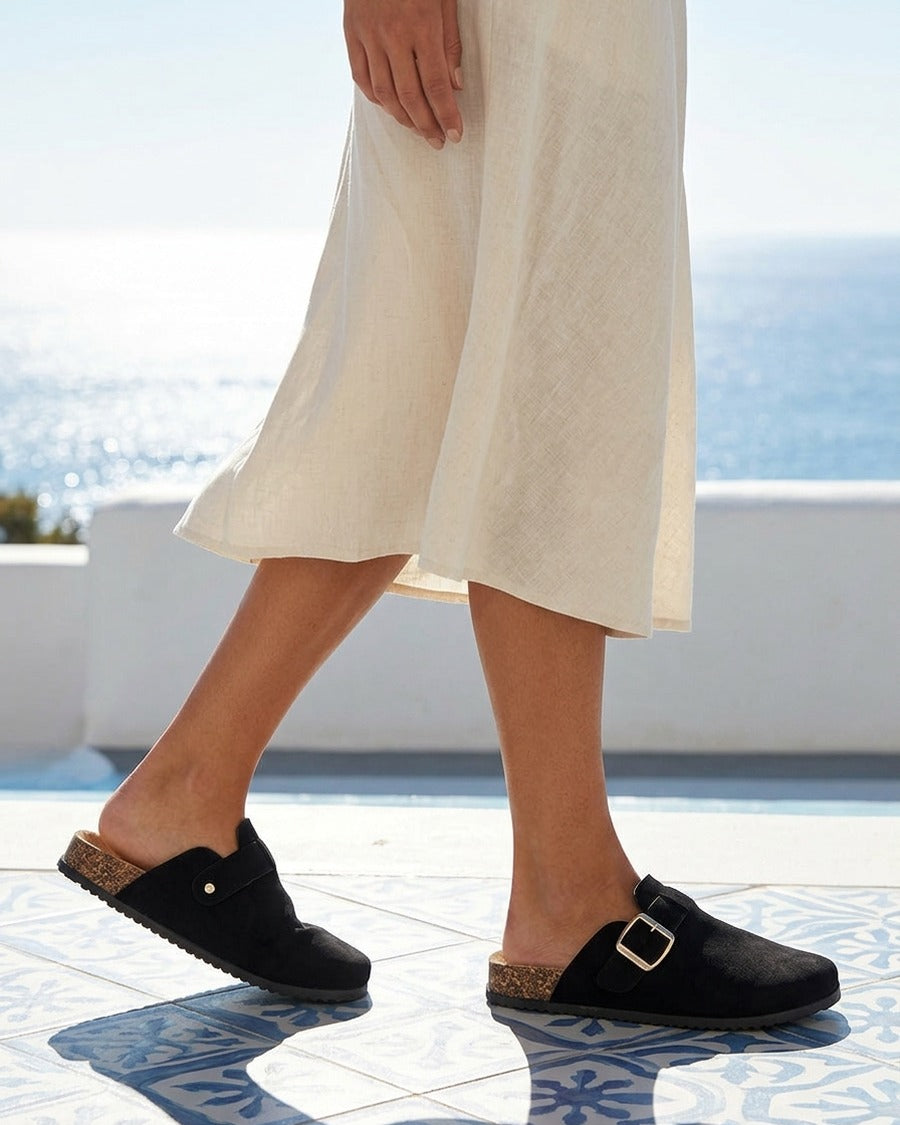 Mules style sabot en suédine - Noir