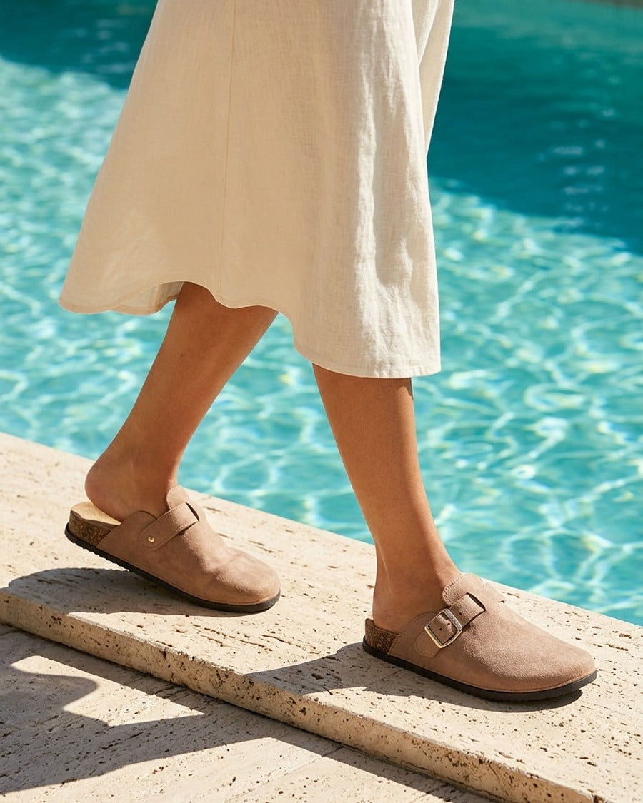 Mules style sabot en suédine - Taupe