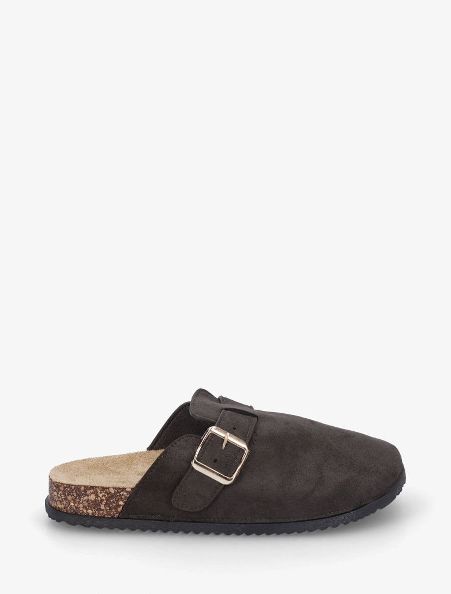 Mules style sabot en suédine - Kaki foncé - 1