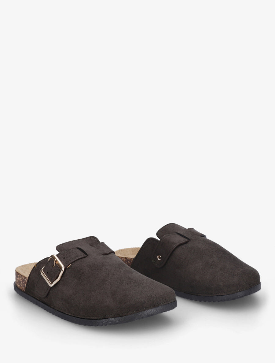 Mules style sabot en suédine - Kaki foncé - 4