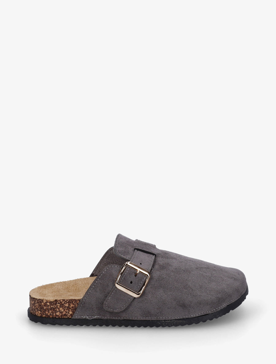 Mules style sabot en suédine - Gris - 1